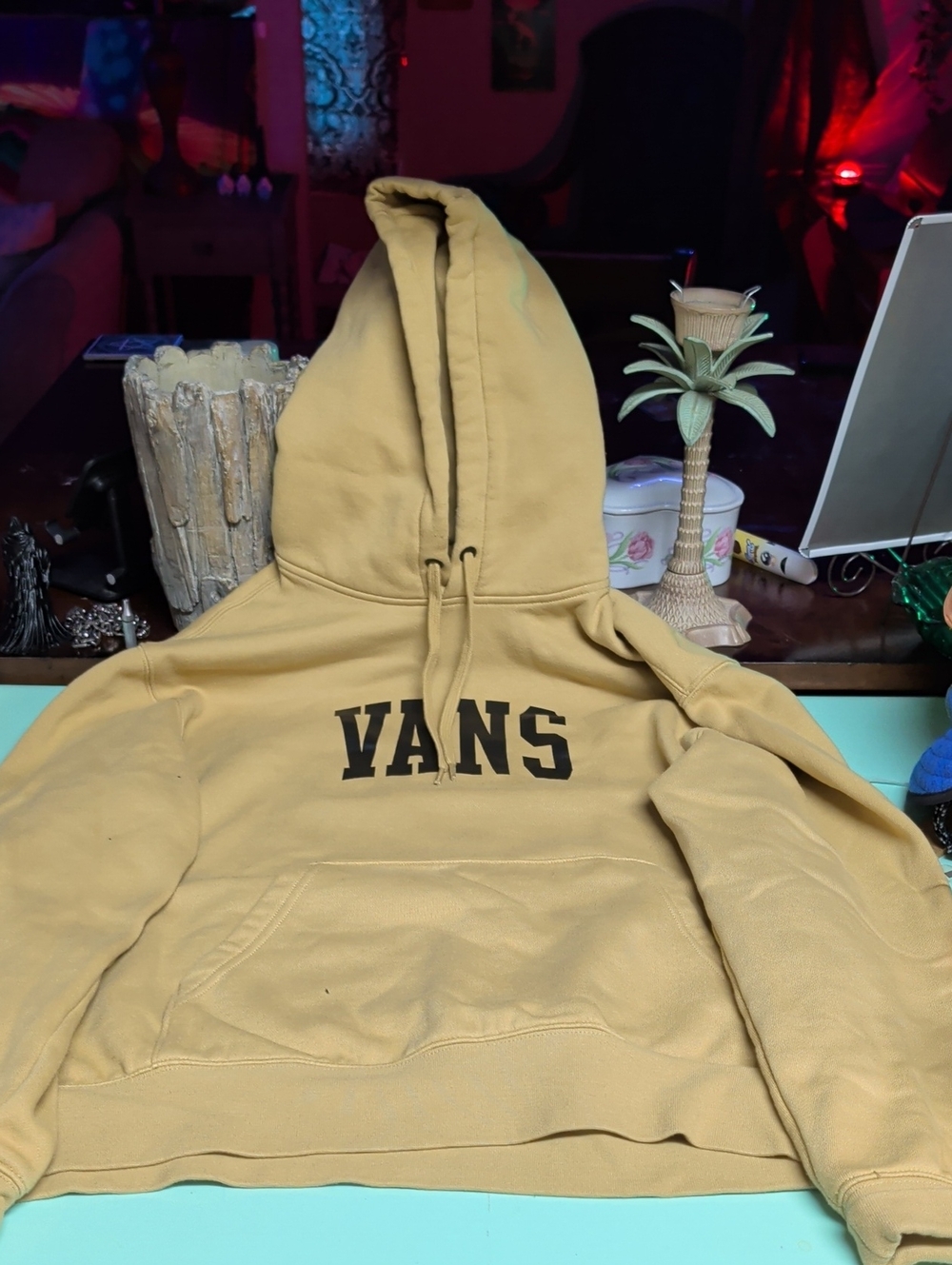 Vans Men's Crewneck Hoodie in Tan with Black Logo